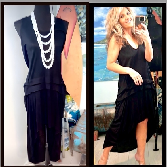 🖤DKNY Jeans,Sinfully Soft Flapper Style Dress, Gathered Racer Back,EUC, Size L - Picture 1 of 8